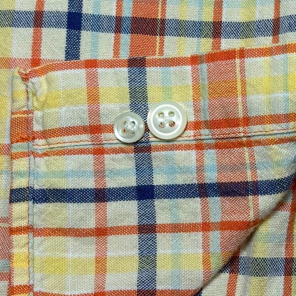 LL Bean OCBD Long Sleeve Shirt Mens Large Plaid Orange Yellow Blue Outdoor PB47 - Picture 6 of 8